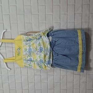 NWT Girls Little Lass denim yellow  and blue skort set
